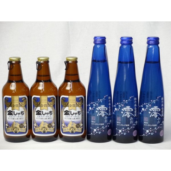 【商品名】クラフトビールパーティ6本セット　金しゃちピルスナー330ml×3本　日本酒スパークリング清酒(澪300ml)×3本【内容】●金しゃち青ラベルピルスナー330ml(愛知県) 明るいゴールドの色合いにきめ細かく豊かな泡立ち。華やかなホップの香りとキレのいい苦味、そして深い味わいが特徴の下面発酵ビール。数々のコンクールで高い評価をいただいている、ビール通にぜひ飲んでいただきたい1本です。 ■受賞履歴 2003JBAジャパンビアグランプリ金賞(愛知県) 2004インターナショナルビアコンペティション金賞 2006ジャパンビアカップ銀賞 2006インターナショナルビアコンペティション金賞 2007インターナショナルビアコンペティション金賞 ■アルコール分：5％●日本酒スパークリング清酒 澪300ml() 米と米麹から生まれた、ほどよい酸味とほんのり甘い味わい。 爽やかな泡が心地よい、アルコール5度の飲みやすい発泡性清酒です。 【アルコール】5度