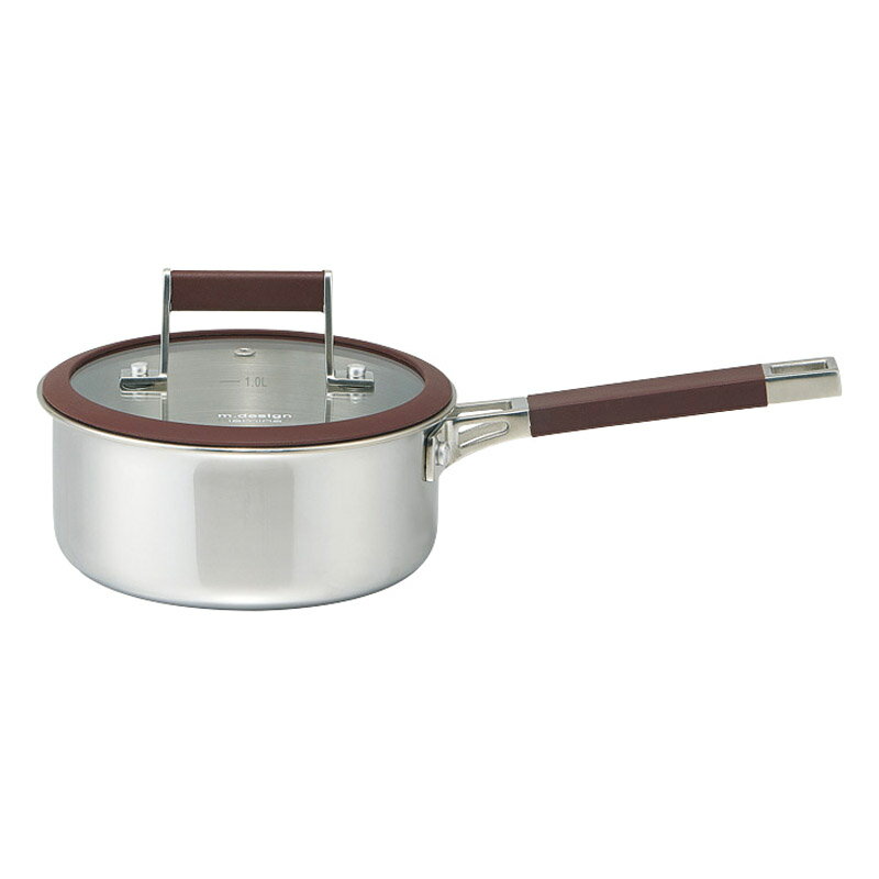 春の贈り物便り 片手鍋16cm エムデザイン 1.4L 本体:ステンレス3層（ステンレス鋼・アルミニウム合金）、蓋:ガラス（全面物理強化）、取っ手・ツマミ:ステンレス鋼・シリコーンゴム