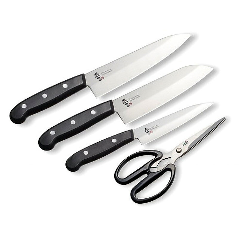 春の贈り物便り ステンレス包丁&キッチンハサミ4点セット 燕三 牛刀包丁:刃渡り18cm、三徳包丁:刃渡り1..
