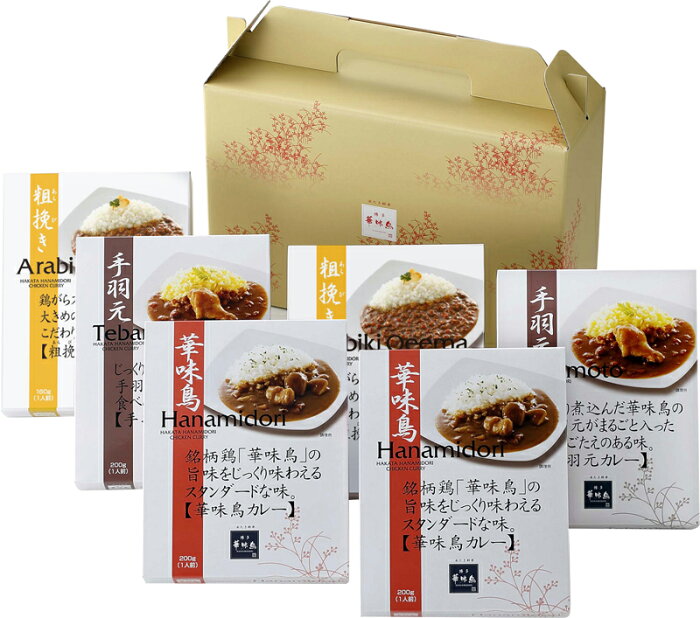 夏の贈り物御進物贈り物セット カレーセット6食入 博多華味鳥 華味鳥カレー・手羽元カレー（各200g）・粗挽きキーマカレー（160g）×各2