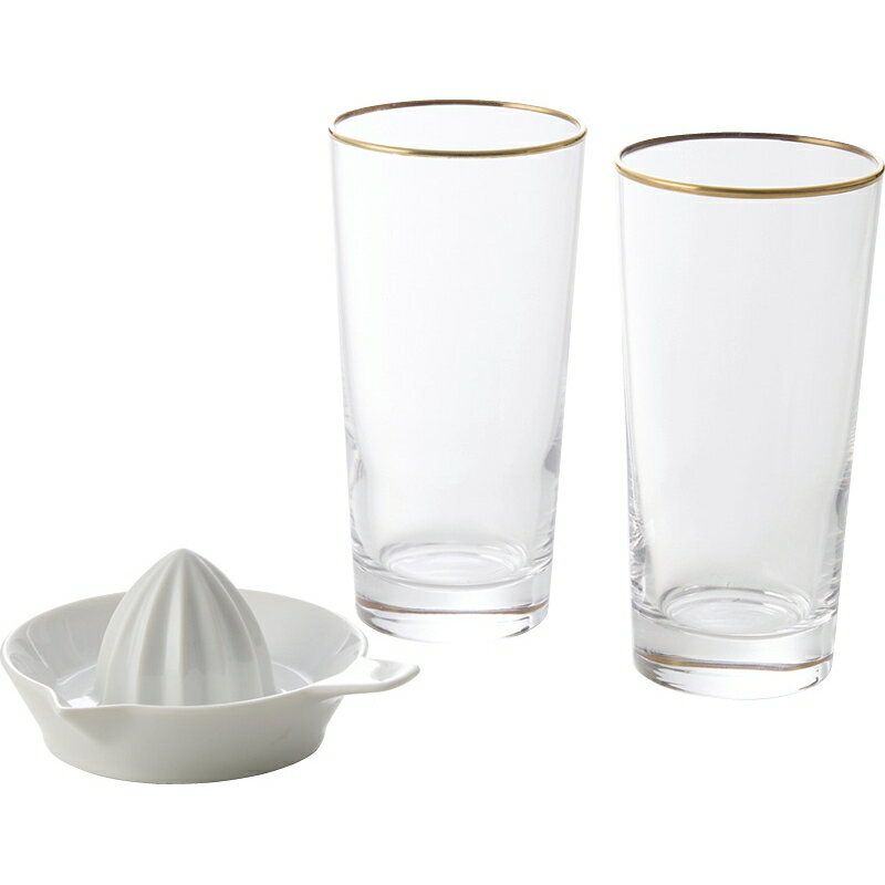 春夏の贈り物ギフト レモン搾り&サワーグラス2P グラス：直径7.7×15.2cm、レモン搾り：直径10.1×5.3cm