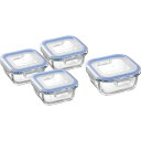 夏の贈り物お中元 耐熱ガラス容器4Pセット レッシュ 正角型小(12×12×5.8cm・300ml)×3、正角型大(14×14×6.5cm・510ml)×1