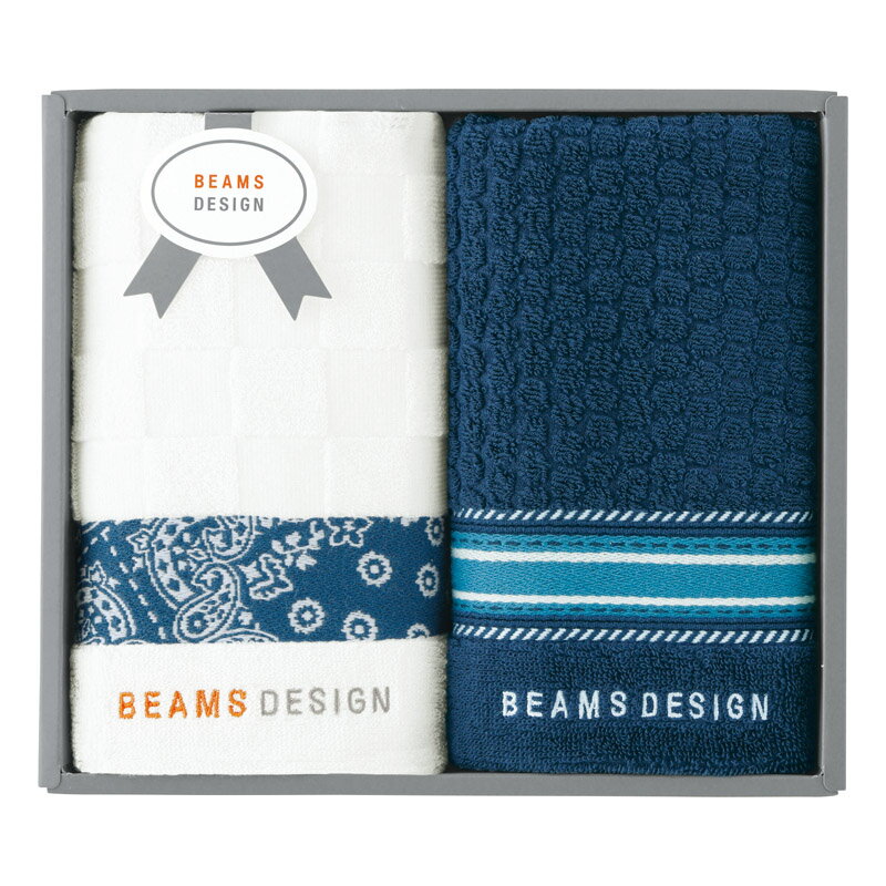 夏の贈り物お中元 フェイスタオル2P BEAMS DESIGN ネイビーブルー 34×70cm 0.3kg 綿100%