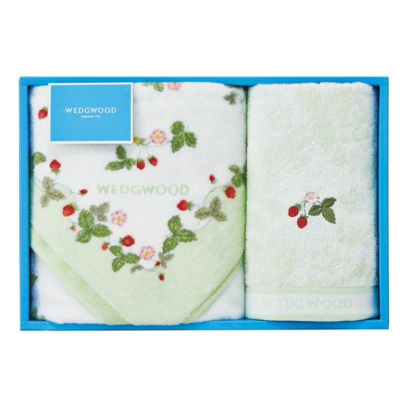 【最大2000円オフクーポン23日1:59迄】春の贈り物便り フェイスタオル&ウォッシュタオル ウェッジウッド グリーン フェイスタオル:34×75cm、ウォッシュタオル:34×35cm 0.3kg 綿100%