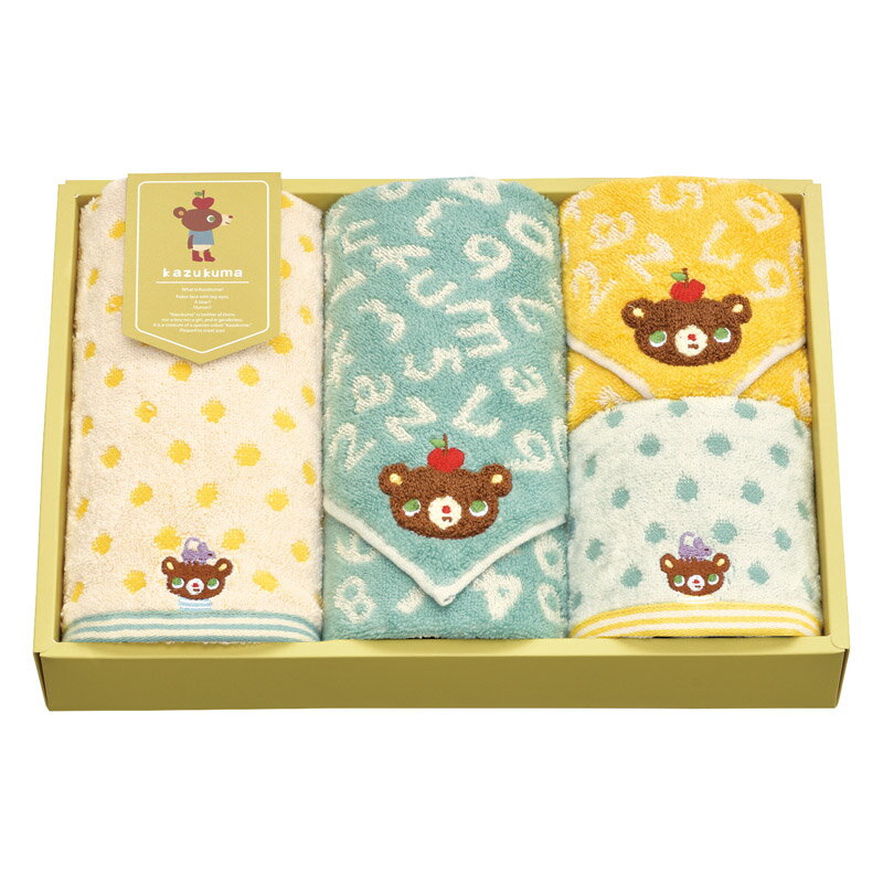 夏の贈り物お中元 フェイスタオル2P&ウォッシュタオル2P かずくま フェイスタオル:約34×75cm、ウォッシュタオル:約34×34cm 0.5kg 綿100%