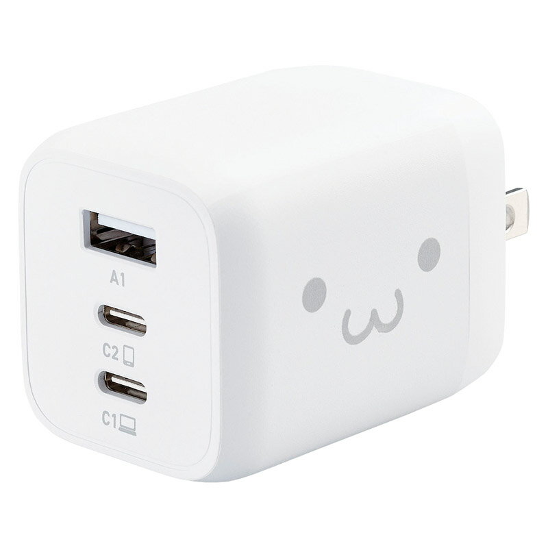 【最大2000円オフクーポン11日1:59迄】夏の贈り物お中元 AC&USB充電器65W ELECOM しろちゃん 約5.2×3.8×4.05cm 0.1kg プラスチック・金属