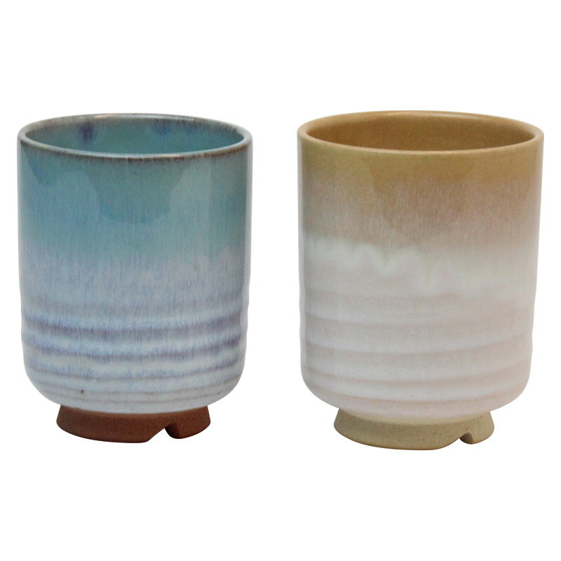 【最大2000円オフクーポン11日1:59迄】春の贈り物便り お湯呑ペア 萩焼 湯呑（BG）:約直径6.7×8.5cm、湯呑（OR）:約直径6.9×8.8cm 0.4kg 陶器