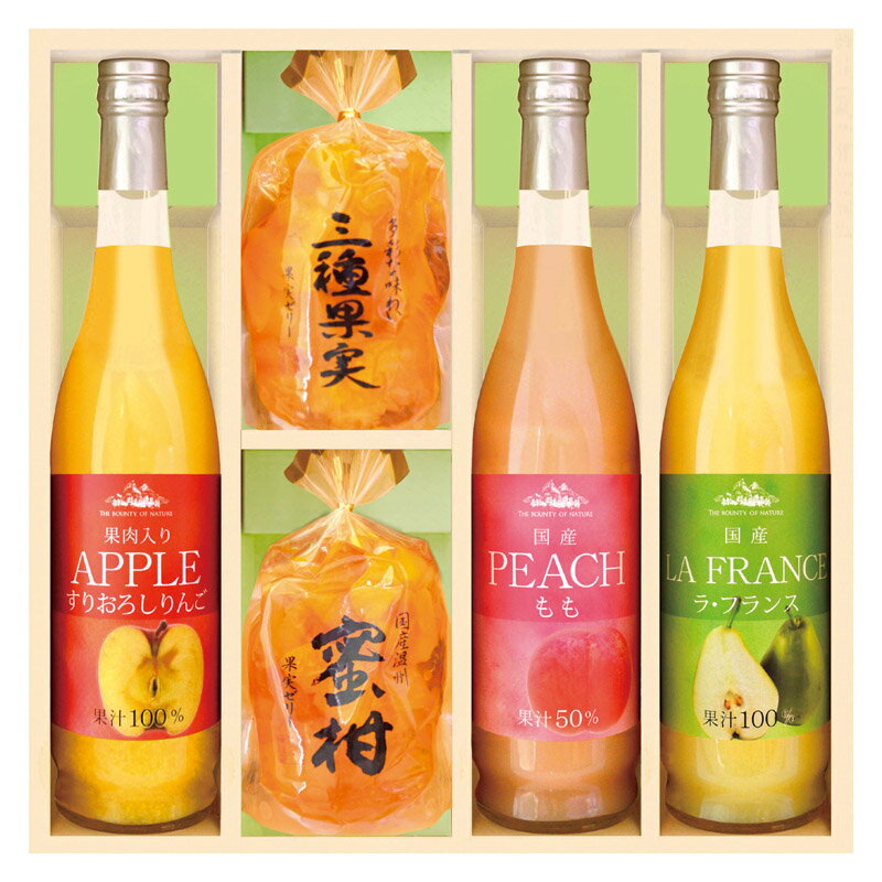 春の贈り物便り 果実のゼリー・フルーツ飲料セット 美食ファクトリー 100%信州産すりおろしりんごジュース・100%国産ラ・フランスジュース・国産もも果汁入り飲料（果汁50%）（各500ml）・果実ゼリー（国産蜜柑・三種果実）（各350g）×各1
