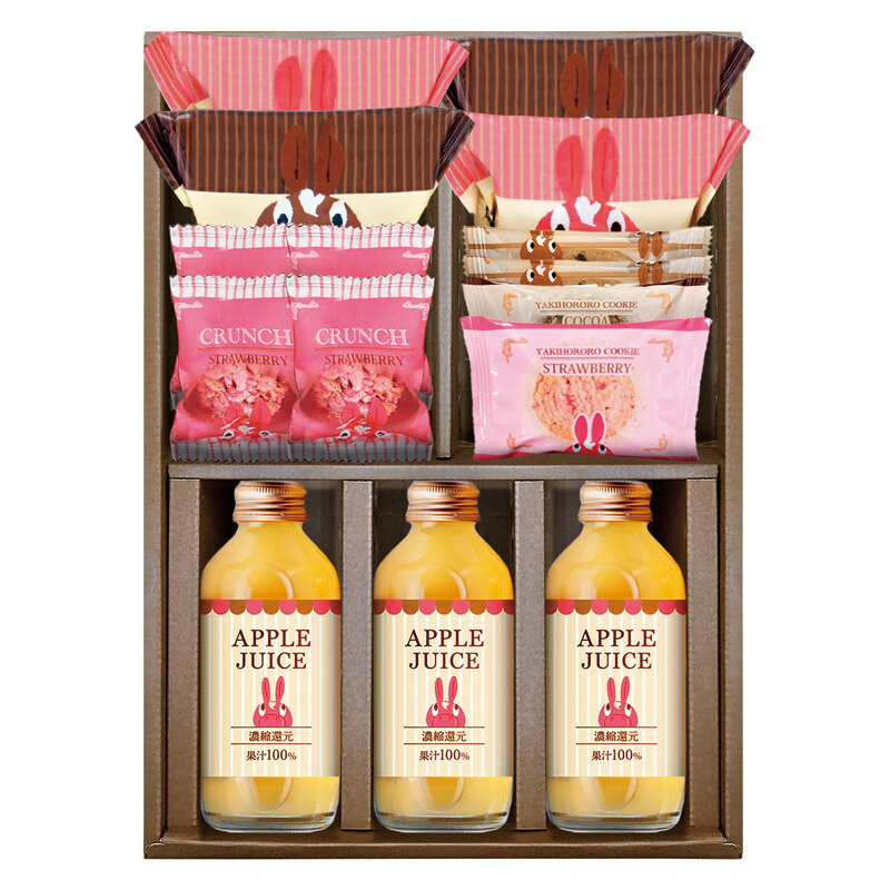 Rakuten - 夏の贈り物お中元 ジュース&スイーツセット ロディ チョコクランチ（ストロベリー）×4、アップルジュース（180ml）×3、焼きドーナツ（ストロベリー・チョコ）・ナッツとチョコのざっくりクッキー×各2、焼きほろろクッキー（ココア・ストロベリー）×各1