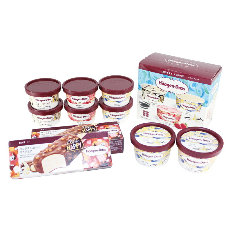 夏の贈り物お中元 スペシャルセット ハーゲンダッツ ミニカップ（バニラ）（110ml）・バー（バニラチョコレートマカデミア）（80ml）×各2、ラバーズアソート（バニラ・ストロベリー・クッキー&クリーム（各70ml×各2））×1