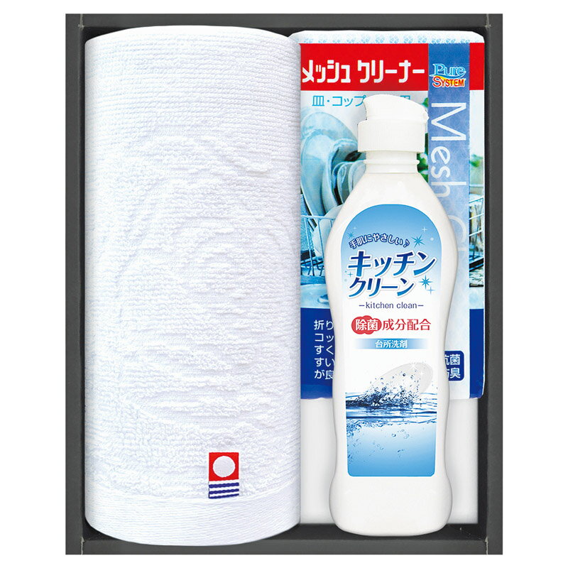 春の贈り物便り 今治タオル&キッチン洗剤セット キッチンクリーン（250ml）・メッシュクリーナー（中国）・ウォッシュタオル（34×30cm）×各1