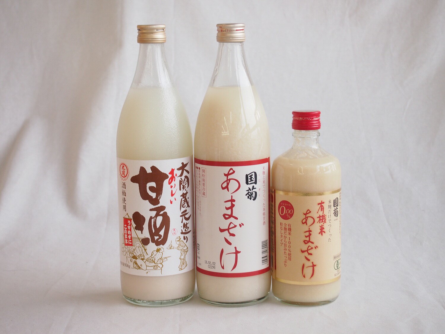 セレクト甘酒3本セット(大関おいしい甘酒(生姜なし)940ml 国菊(福岡県)あまざけ900ml 国菊(福岡県)有機米500ml)