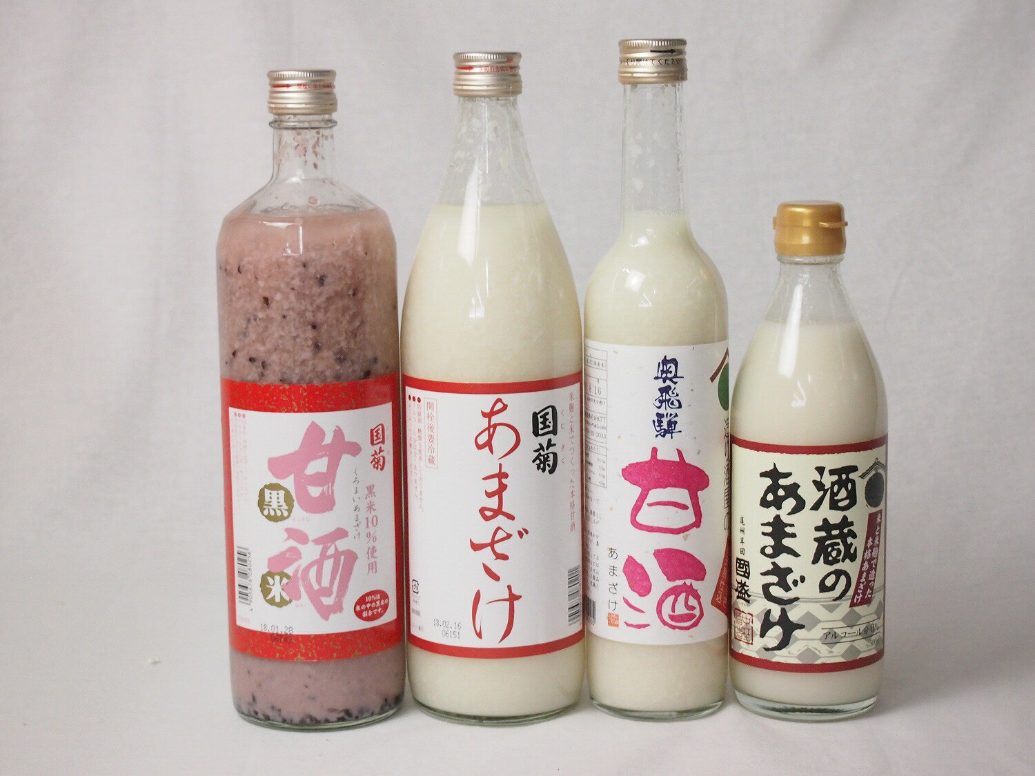 セレクト甘酒4本セット(国盛酒蔵のあまざけ500ml 国菊(福岡県)あまざけ900ml 奥飛騨甘酒500ml 国菊(福岡県)甘酒黒米900ml)のサムネイル