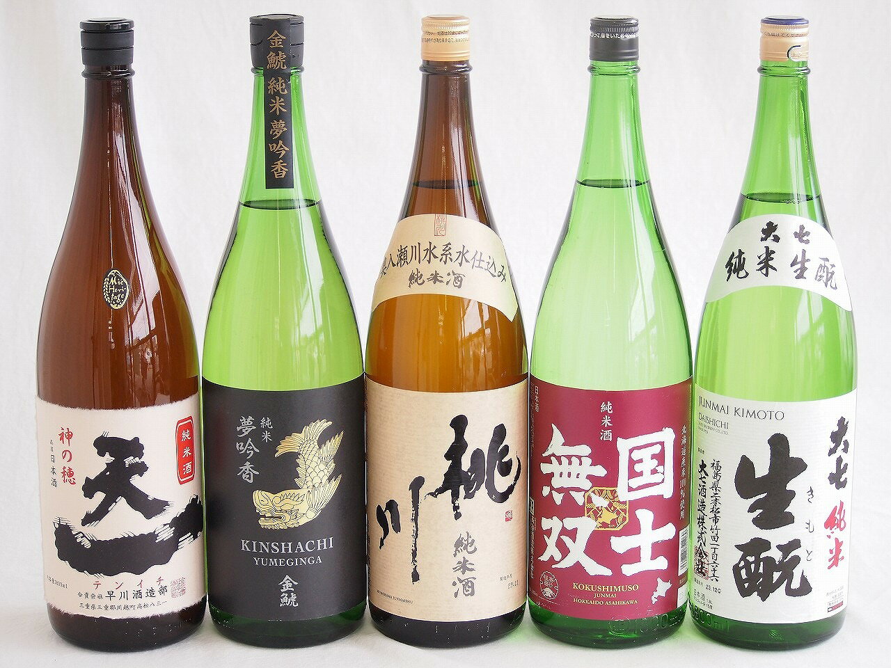 米の旨味よい日本酒5本セット(早川酒造部天一 純米酒 (三重県) 桃川 純米酒 (青森県) 金しゃち酒造金鯱 夢吟香 純米酒 (愛知県) 大七酒造 生もと 純米酒 (福島県) 高砂酒造国士無双 純米酒 (北海道)) 1800ml×5本