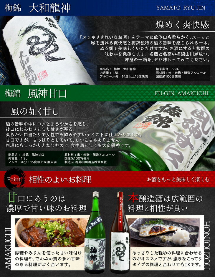 日本酒 セット 大和龍神・風神甘口セット 送料無料 専用化粧箱入り ※北海道・沖縄・離島は送料無料対象外 愛媛 地酒 贈り物 お歳暮 お年賀 ギフト プレゼント 誕生日 贈り物 お祝い ラッピング無料 お中元 夏ギフト 奉納 神社 寺 上棟 3