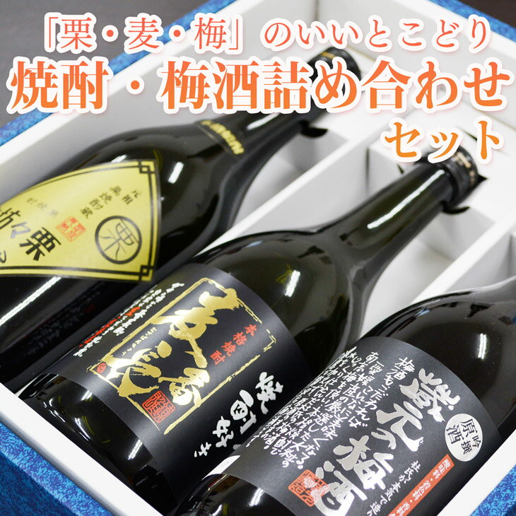 送料無料 焼酎 梅酒詰め合わせセット 栗々坊主・麦番長・蔵元の梅酒 北海道・沖縄・離島は送料無料対象外 ラッピング無料 お中元 愛媛 地酒 贈り物 お歳暮 お年賀 ギフト プレゼント 誕生日 贈…