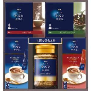 【内容】ちょっと贅沢な珈琲店インスタントコーヒーブラジルブレンド65g、ちょっと贅沢な珈琲店ドリップコーヒー（モカブレンド・キリマンジャロブレンド）×各4袋、ちょっと贅沢な珈琲店スティックコーヒー（ビター・マイルド）×各5本★お中元やお歳暮などギフトにおすすめです。 【送料・在庫に関して】＊この商品は、6個まで1個口分の送料。＊この商品以外の商品との組み合わせの場合は、場合により送料が複数口となります。●当店では、様々な形状や種類の商品を取り扱っており、お客様ごとに御注文の数量や組み合わせパターンが異なるため、すべての場合において自動で送料を計算するということができません。自動ショッピングカートならびに自動配信メールでは、常に送料1個分のみの表示となりますので、送料が複数口必要となる場合には、当店からの確認メールにて変更させていただきます。送料についてご不明な場合は、事前にお問い合わせください。