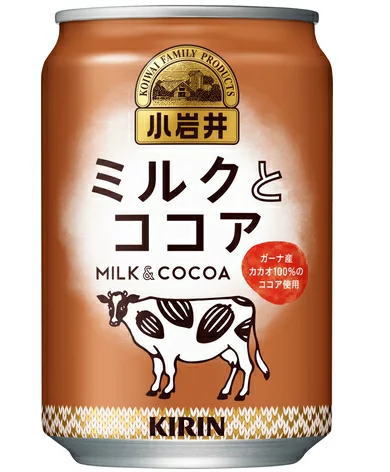 成分表（100mlあたり） &nbsp;エネルギー &nbsp;46kcal &nbsp;ナトリウム &nbsp;30mg &nbsp;たんぱく質 &nbsp;0.9g &nbsp;リン &nbsp;24mg &nbsp;脂質 &nbsp;0.7g &nbsp;カリウム &nbsp;76mg &nbsp;炭水化物 &nbsp;9g &nbsp;カフェイン &nbsp;2mg &nbsp;食塩相当量 &nbsp;0.08g &nbsp; &nbsp; 原材料名&nbsp; 砂糖、牛乳、脱脂粉乳、ココアパウダー、クリーム、食塩／セルロース、香料、乳化剤、安定剤（増粘多糖類）、シリコーン ★注意★ 配送時に缶が凹んでしまう場合があります。 ご了承をお願い申し上げます。キリン 小岩井　ミルクとココア 280ml ミルクのまろやかな甘さと、ガーナ産カカオ100％ココアの上質なコク感がたっぷり楽しめる、大人のご褒美ココア 商品ラベルは予告なく変更することがございます。ご了承下さい。