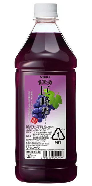 &nbsp;容量 &nbsp; 1800ml &nbsp;アルコール度数 &nbsp; 15％ &nbsp;原材料 &nbsp; 酸味料　香料　リン酸塩（Na）　 　着色料（カラメル、赤2、青1） &nbsp;原産国 　国産/日本 &nbsp;製造元 　アサヒ ※当店ではお客様により安く商品をお買い求め頂くため、 ご注文頂きました商品とは異なるカートン【箱】で配送する事がございます。アサヒ　果実の酒 巨峰酒　1800ml まろやかで深い味わいのみずみずしい風味をもつ巨峰のお酒です。 商品ラベルは予告なく変更することがございます。ご了承下さい。