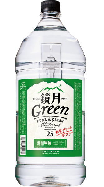 ［焼酎甲類］6本まで同梱可★25度 鏡月Green 4LPET 1本 （4000ml）（4リットル）（鏡月グリーン）（天然水仕上）（韓国焼酎）（SUNTORY）サントリー