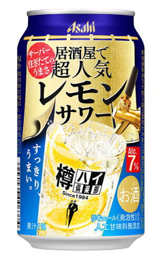 　アルコール度数 &nbsp; 7％ 　原材料 ウオッカ（国内製造）、レモン果汁、糖類／炭酸、酸味料、香料 　成分 （100ml当たり） 　エネルギー　53kcal 　たんぱく質　0g 　脂質　0g 　糖質　3.2g 　食物繊維　0～0.2g 　食塩相当量　0.09g 　原産国 　国産/日本 　製造元 　アサヒ ★注意★ 配送時に缶が凹んでしまう場合があります。 ご了承をお願い申し上げます。アサヒ　樽ハイ倶楽部レモンサワー 350ml レモンとお酒の味わいがバランスよく、飲み飽きないアルコール7％のレモンサワーです。 商品ラベルは予告なく変更することがございます。ご了承下さい。