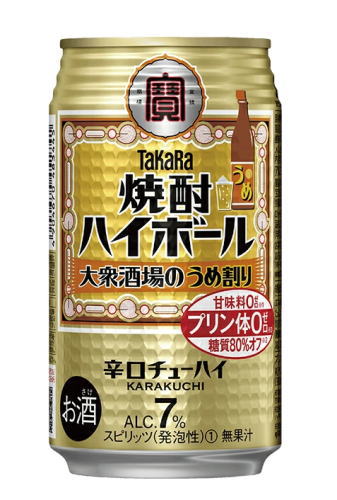 容量 350ml アルコール分&nbsp; 7％ 果汁 無果汁 原材料 焼酎（国内製造）、糖類／酸味料、香料、カラメル色素 メーカー名 宝酒造 ★注意★ 配送時に缶が凹んでしまう場合があります。 ご了承をお願い申し上げます。タカラ 焼酎ハイボール　大衆酒場のうめ割り 350ml 東京下町の大衆酒場で昔から飲まれている、甲類焼酎をうめシロップで割った“うめ割り”の味わいをイメージした辛口チューハイで、糖質80％オフを実現しました。 商品ラベルは予告なく変更することがございます。ご了承下さい。