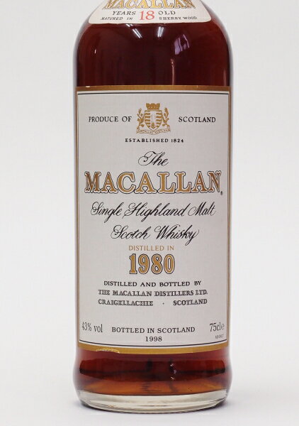 ザ・マッカラン18年シェリーカスク【1980】43%750mlオフィシャル　旧ボトルTHE MACALLAN 18yo【クレジット決済・銀行振り込み決済に対応】【代引き決済不可】