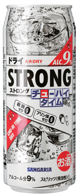 ストロング チューハイタイム ゼロ ドライ【490ml】　｜　　お酒 サンガリア チューハイ アルコール ストロング 500mlより少なめ 糖類ゼロ プリン体ゼロ アルコール分9%