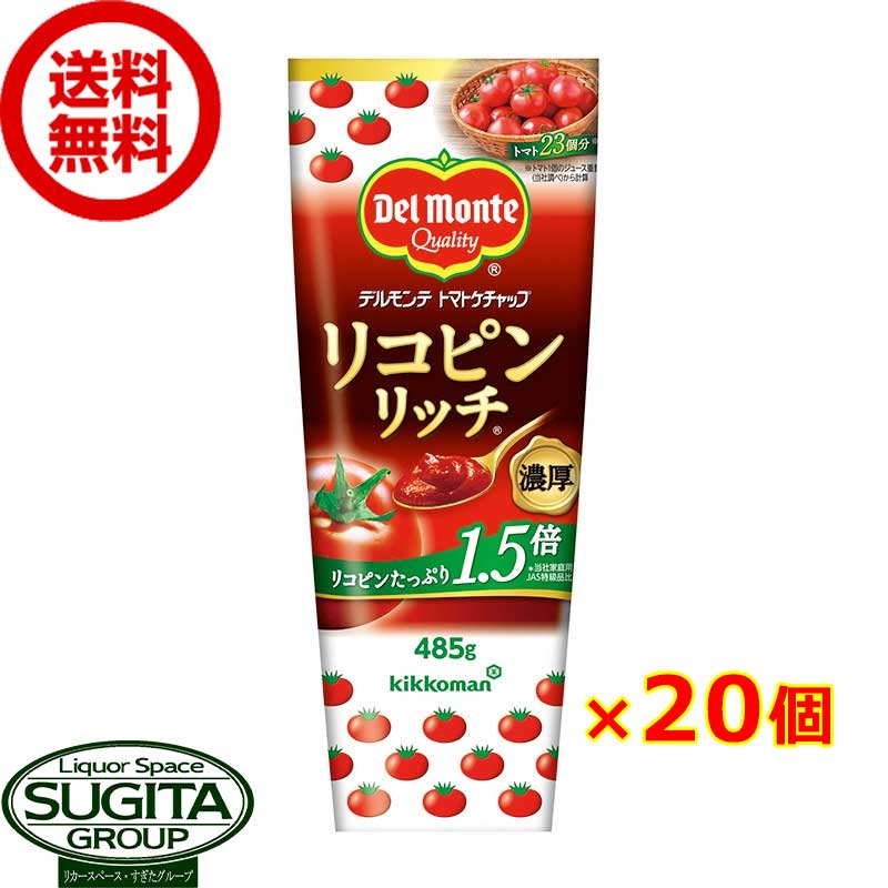 デルモンテ リコピンリッチ トマトケチャップ【485g×20本(1ケース)】　｜　送料無料 倉庫出荷 キッコーマン トマトケチャップ チューブ 完熟トマト パイナップル ビネガー リコピン 1.5倍 万能タイプ