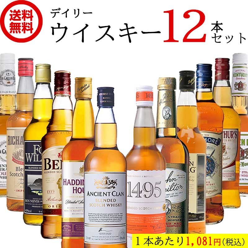 【お値打ち】【送料無料】デイリー ウイスキー 飲み比べ セット 【700ml×12本】 ウイスキー スコッチ バーボン ハイボール 洋酒 ウイスキー セット