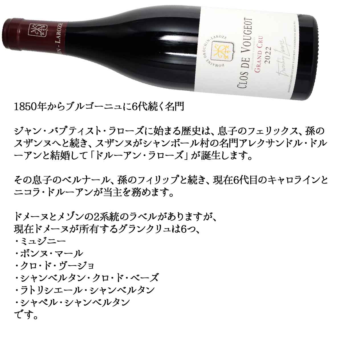 ［2022］［グランクリュ特級］クロ・ド・ヴージョ 750ml赤 ［ドメーヌ］ドルーアン・ラローズClos de Vougeot Domaine Drouhin Laroze sakedondon-10019245 酒どんどん 楽天市場店 サンプル画像3