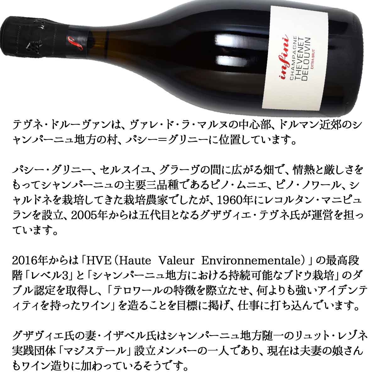 ［シャンパーニュ］ アンフィニ エクストラ・ブリュット 750ml泡 テヴネ・ドルーヴァンTHEVENET DELOUVIN Infini sakedondon-10019472 酒どんどん 楽天市場店 サンプル画像3