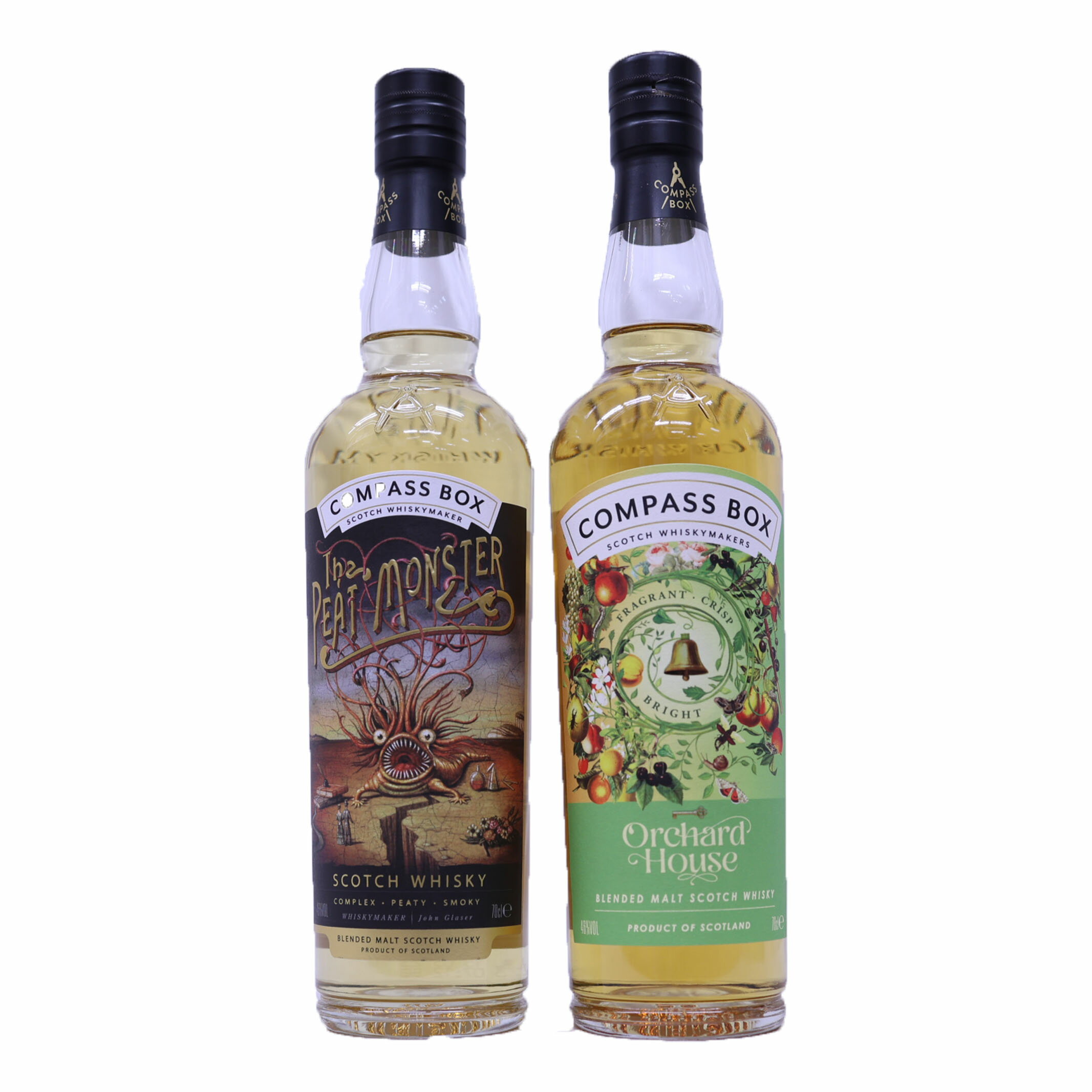 コンパスボックス2種2本 オーチャードハウス46度,ピートモンスター46度700ml 今までにないアイデアで 縦詰め