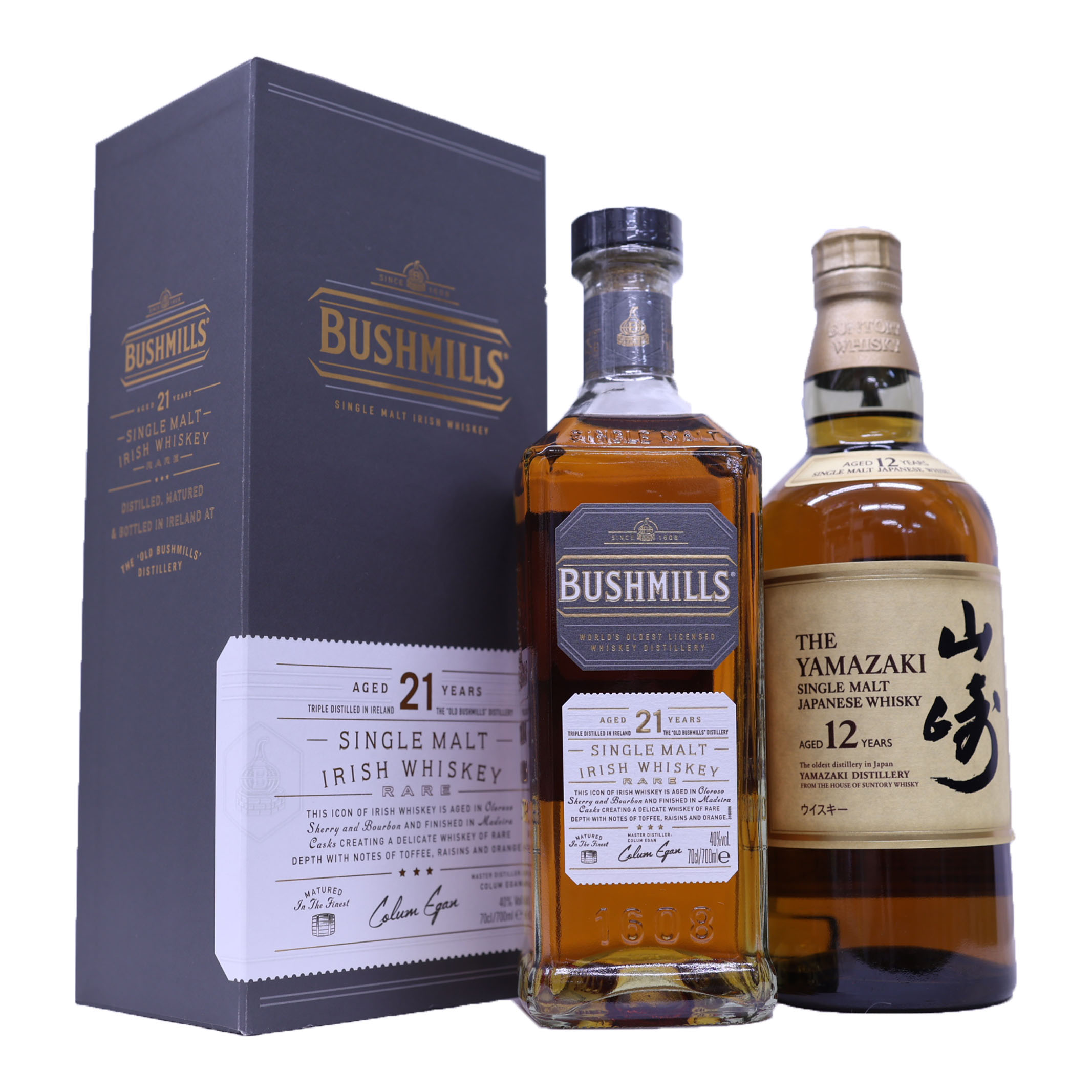 長期熟成ウイスキー2本セット　山崎12年43度,ブッシュミルズシングルモルト21年40度700ml