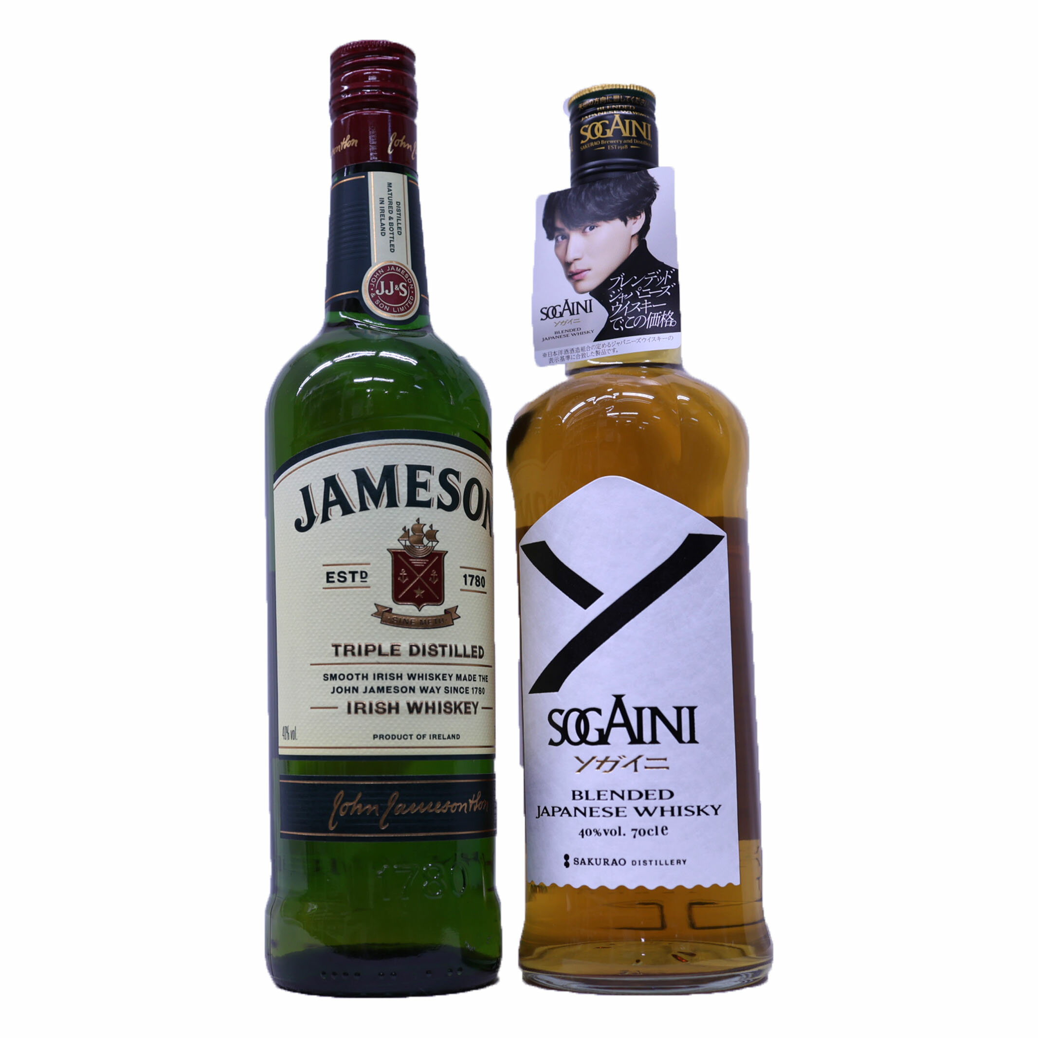 味比べ2種 ソガイニ ブレンデッドジャパニーズウイスキー40度700ml、ジェイムソン40度700ml