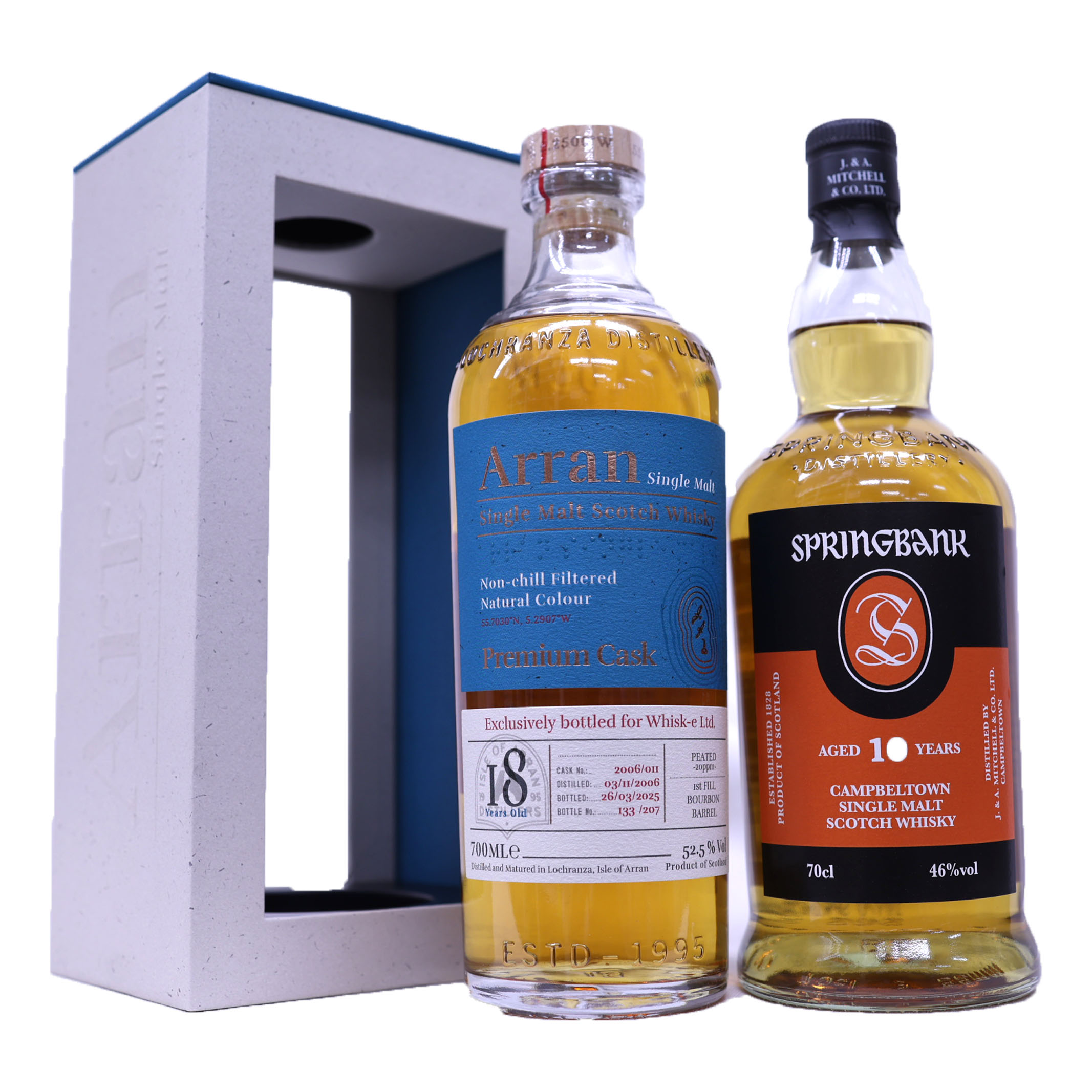 高級ウイスキー2本セット　スプリングバンク10年46度、アラン2006ピーテッドバーボンバレル18年52.5度7..