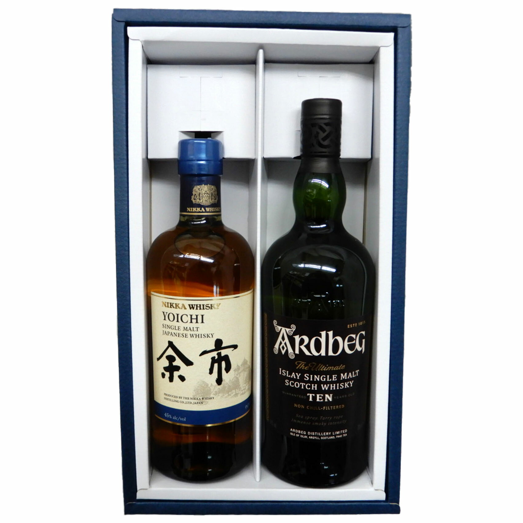[セット内容] 【シングルモルト余市 45度700ml】 余市蒸溜所でなければつくれないモルトウイスキーを改めて探究し、新しく組み立てられたシングルモルト余市。 核となったのは、ストレートヘッド型ポットスチルと石炭直火蒸溜ならではの重厚さと香ばしさです。 ヘビーピートタイプの原酒が力強く主張し、新樽モルトとシェリー樽モルトによってしっかりとしたボディ感とウッディな樽の風味が加えられています。 ピートの香りとソルティさを感じる、個性的なシングルモルトです。 【アードベッグ 10年 46度700ml】 最もピーティーでスモーキー。一度味わったらクセになる個性的な味わい。強烈なスモーキーさの中に繊細な甘さと複雑さを併せ持つ究極のバランス。 アードベギャンと呼ばれる熱狂的なファンに愛されるカルト的存在。 2008年にシングルモルトとして初めてワールド・ウィスキー・オブ・ザ・イヤーを受賞。[セット内容] 【シングルモルト余市 45度700ml】 余市蒸溜所でなければつくれないモルトウイスキーを改めて探究し、新しく組み立てられたシングルモルト余市。 核となったのは、ストレートヘッド型ポットスチルと石炭直火蒸溜ならではの重厚さと香ばしさです。 ヘビーピートタイプの原酒が力強く主張し、新樽モルトとシェリー樽モルトによってしっかりとしたボディ感とウッディな樽の風味が加えられています。 ピートの香りとソルティさを感じる、個性的なシングルモルトです。 【アードベッグ 10年 46度700ml】 最もピーティーでスモーキー。一度味わったらクセになる個性的な味わい。強烈なスモーキーさの中に繊細な甘さと複雑さを併せ持つ究極のバランス。 アードベギャンと呼ばれる熱狂的なファンに愛されるカルト的存在。 2008年にシングルモルトとして初めてワールド・ウィスキー・オブ・ザ・イヤーを受賞。 ※この商品は無料でのしの記名やギフト包装、ギフトメッセージができます。 ご要望の方はご注文ページにてその旨をご入力ください。 贈り物などにぜひどうぞ！