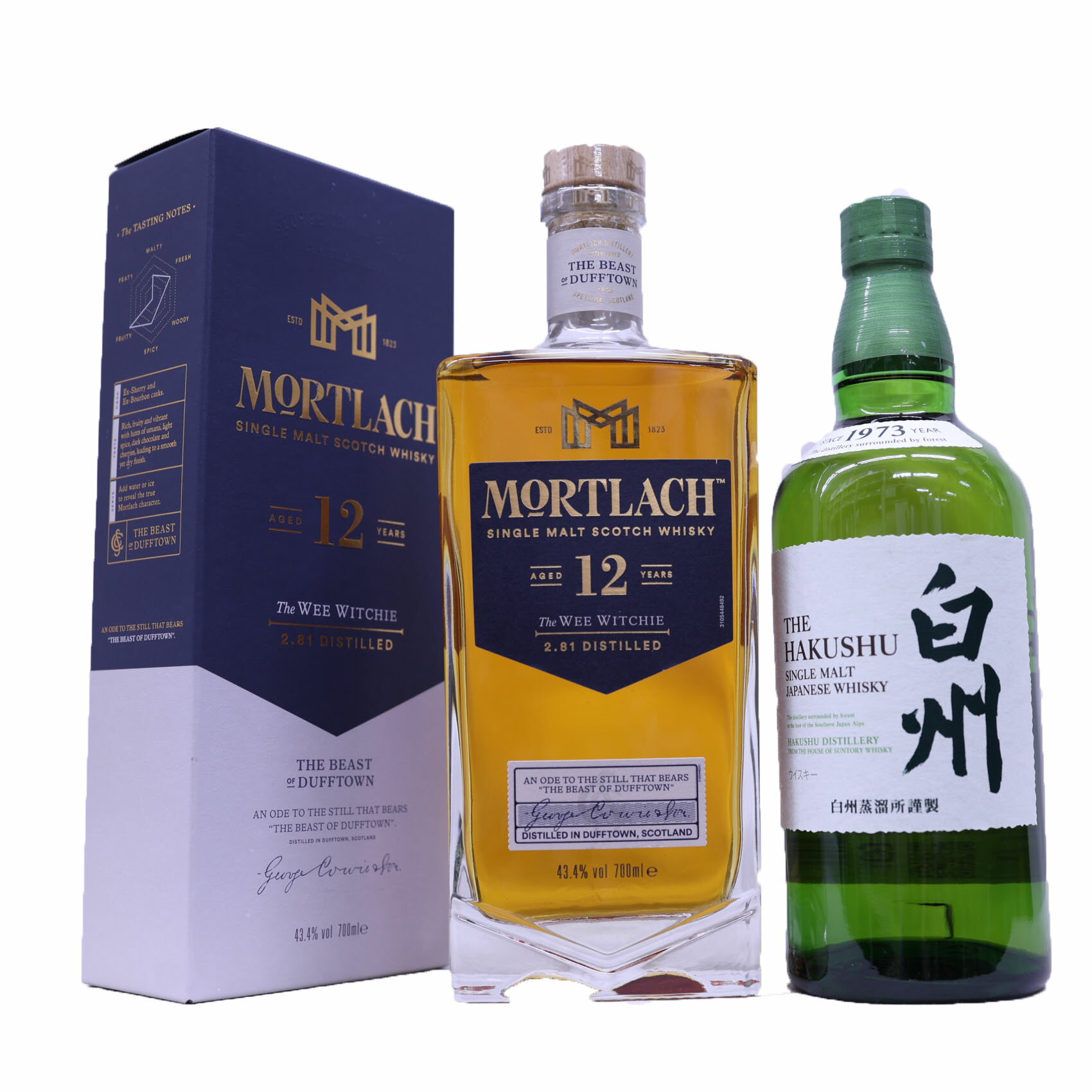 モートラック 高級ウイスキーセット2本入り　シングルモルト白州43度、モートラック12年43度700ml