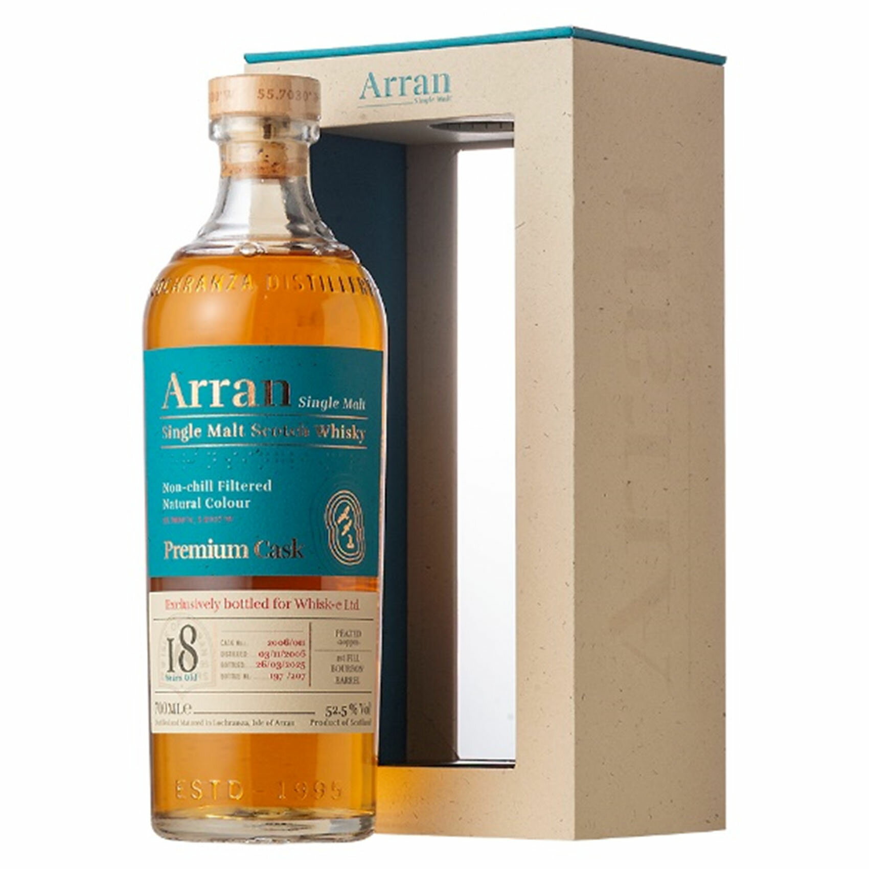 フルーツ、上品なピートスモークが絶妙なバランスで調和した18年熟成の秀逸なシングルカスク　アラン2006 ピーテッド　バーボンバレル　52.5％　700ml