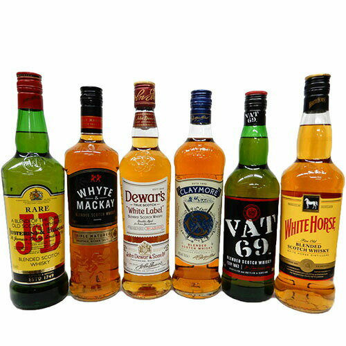 飲み比べスコッチウイスキー6種 J&B、ホワイトマッカイ、デュワーズ、クレイモア、VAT69、ホワイトホースのサムネイル