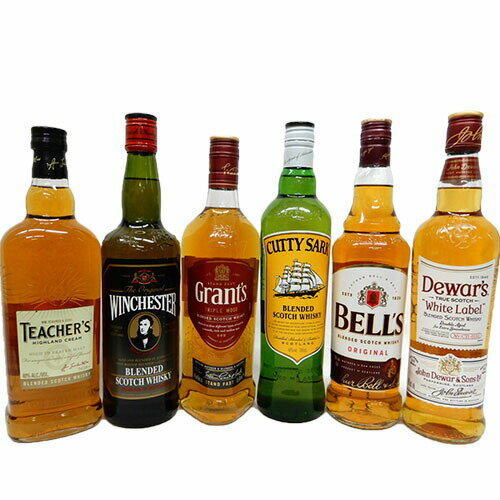スコッチウイスキー6種　ティーチャーズ、ウィンチェスター、 グランツ、カティーサーク、ベル、デュワーズ