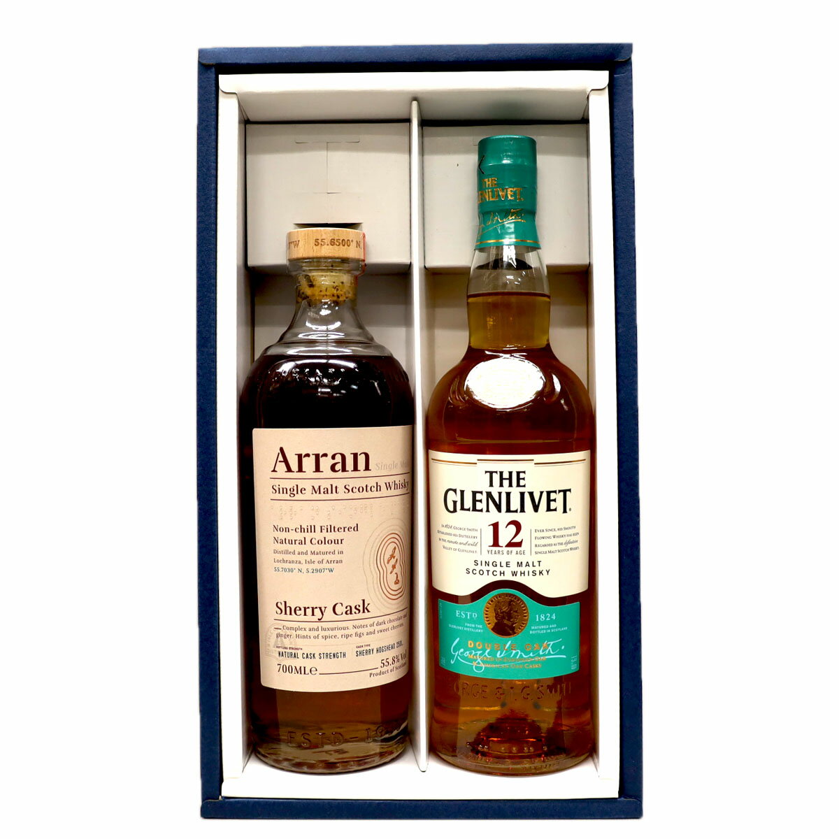 高級ウイスキーセット アランシェリーカスク55.8度、グレンリベット12年40度700mlギフトボックス