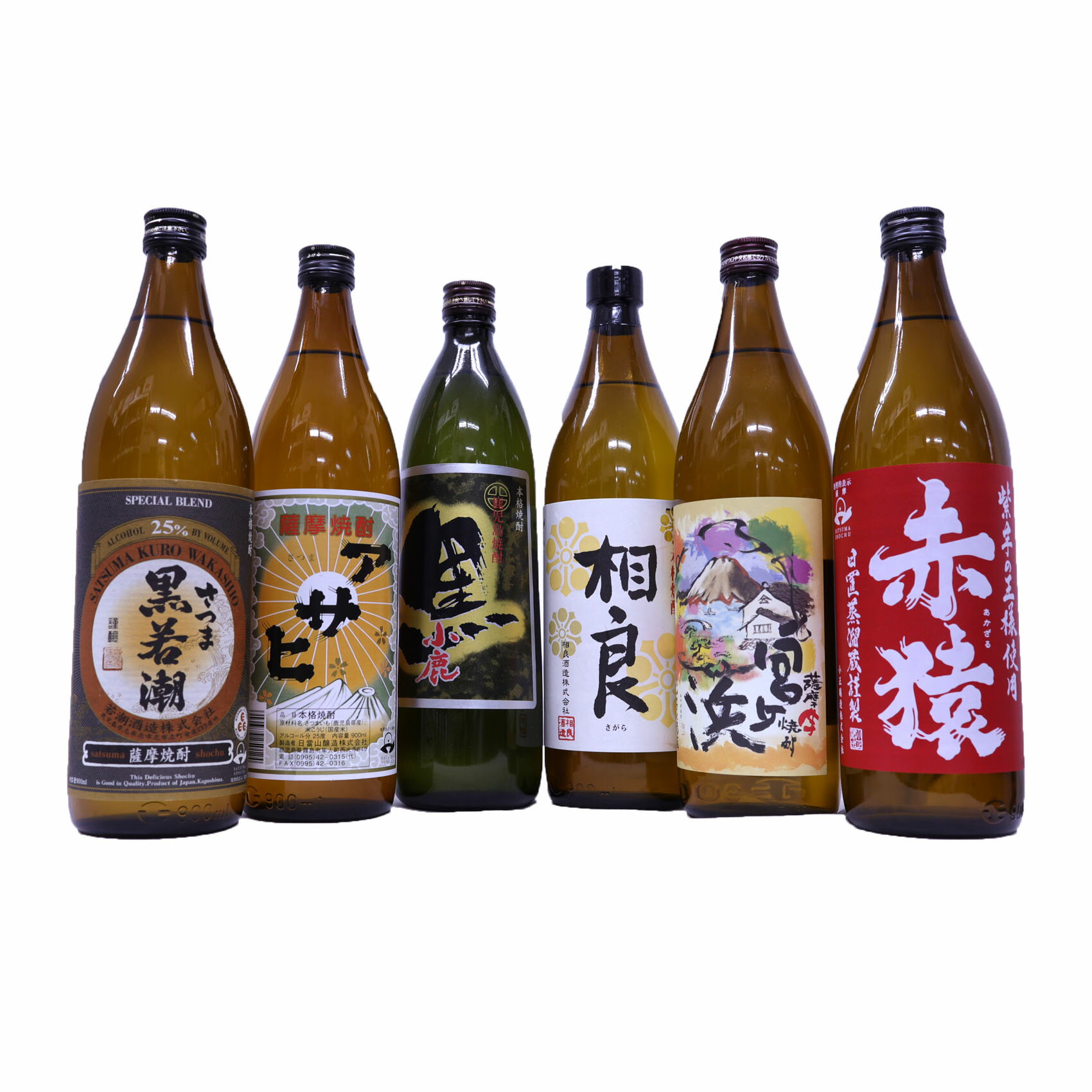 飲み比べ 芋焼酎6本セット さつま黒若潮、宮ヶ浜、アサヒ、小鹿黒、相良、赤猿25度900ml