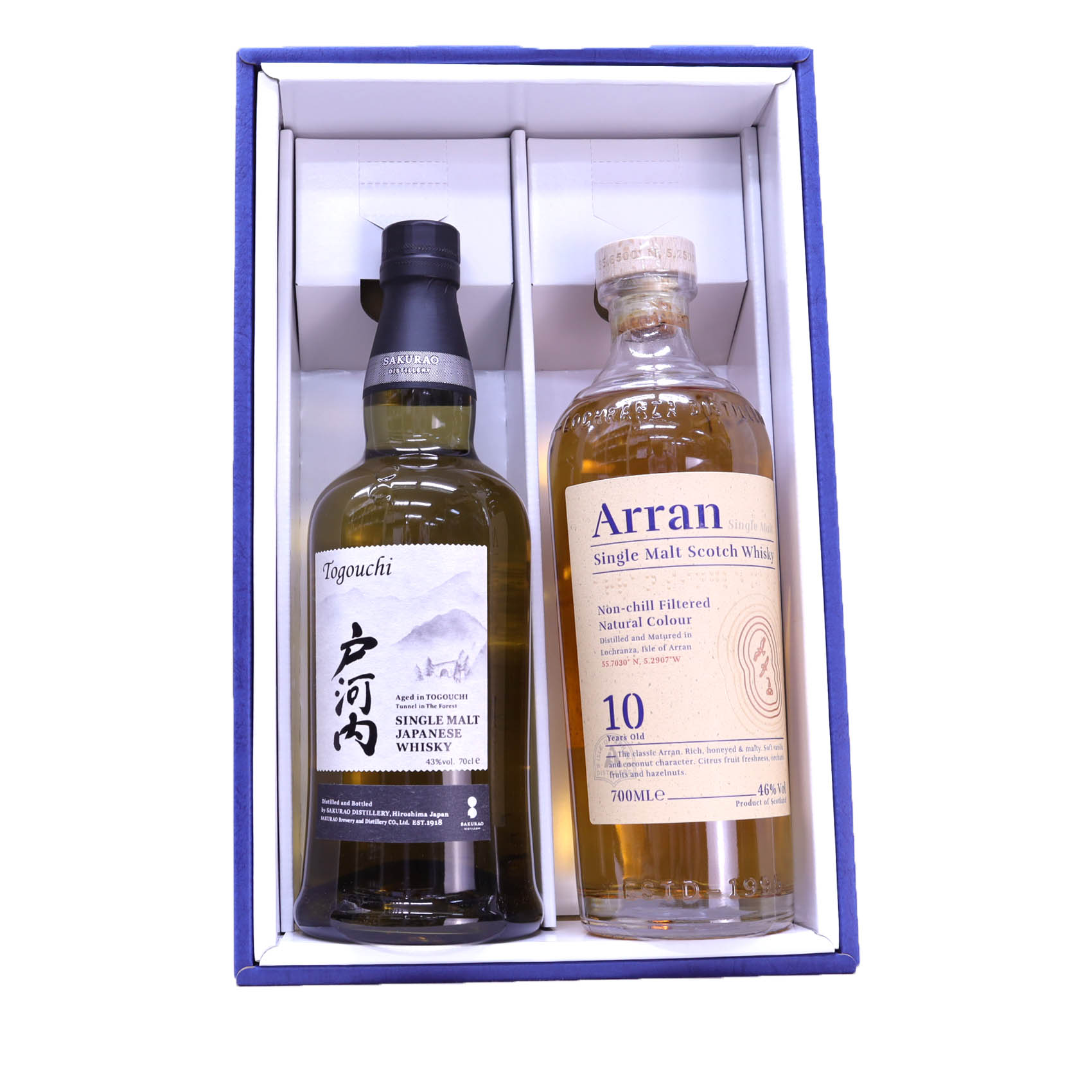 高級ウイスキーセット　戸河内シングルモルト 43度700ml、アラン10年46度700ml和洋飲み比べ　ギフトボックス入りのサムネイル