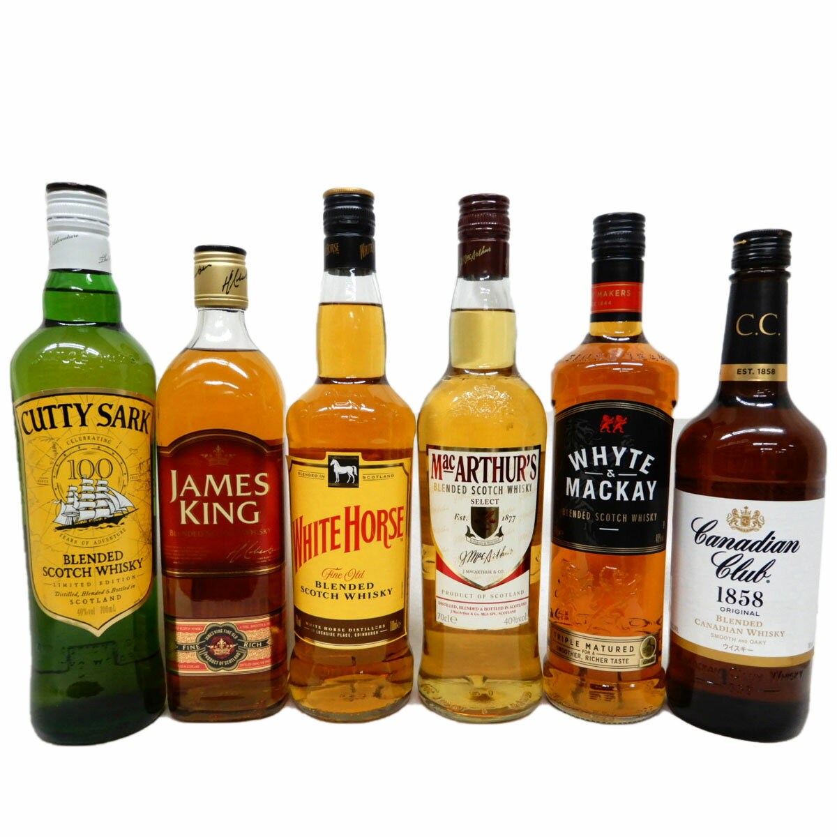 ウイスキー飲み比べ6本セット　カティーサーク、ジェームズキング、ホワイトホース、マッカーサーズ、ホワイトマッカイ、カナディアンクラブのサムネイル