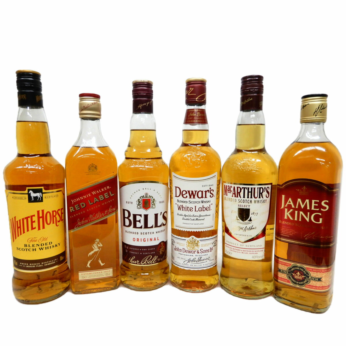ウイスキー飲み比べ6本セット　ホワイトホース、ジョニ赤、ベル、デュワーズ、マッカーサーズ、ジェームズキング