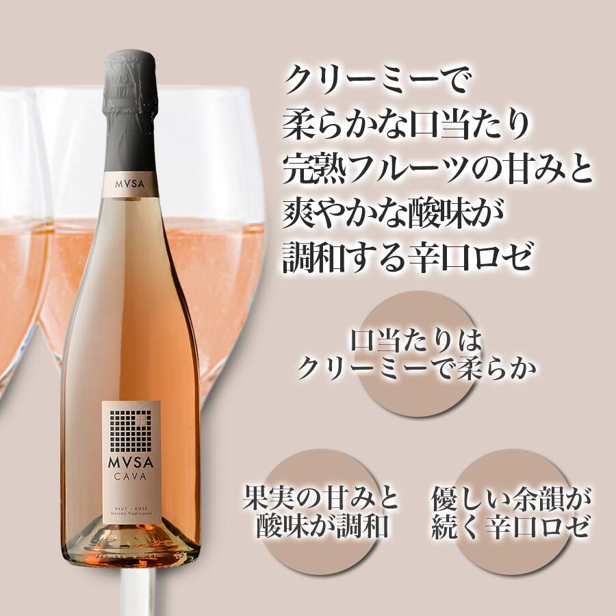 【一部地域送料無料】カヴァ ムッサ ブリュット ロゼ 750ml 6本セット 辛口 スペイン産 スパークリングワイン ロゼワイン 瓶内二次発酵 シャンパン製法 泡 まとめ買い 自宅用 パーティー 御祝 ギフト sakeishikawa-10015245 ワイン&ビール通販 酒のいしかわ サンプル画像2