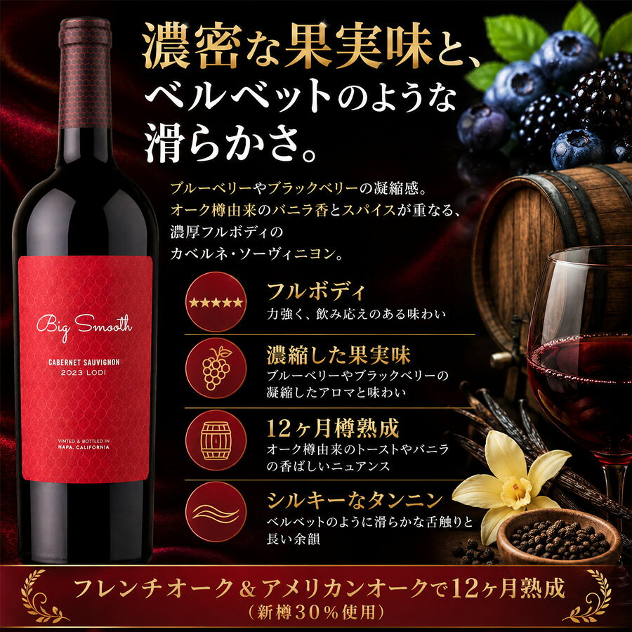 ビッグ スムース ローダイ カベルネ ソーヴィニヨン 2023 赤 750ml ドン セバスチャーニ ＆ サンズ カリフォルニア 赤ワイン フルボディ 辛口 樽熟成 ベルベットラベル 洋食 ステーキ ピザ おつまみ ギフト プレゼント 贈り物 / 酒のいしかわ 福島 いわき 送料別 sakeishikawa-10014562 ワイン&ビール通販 酒のいしかわ サンプル画像2