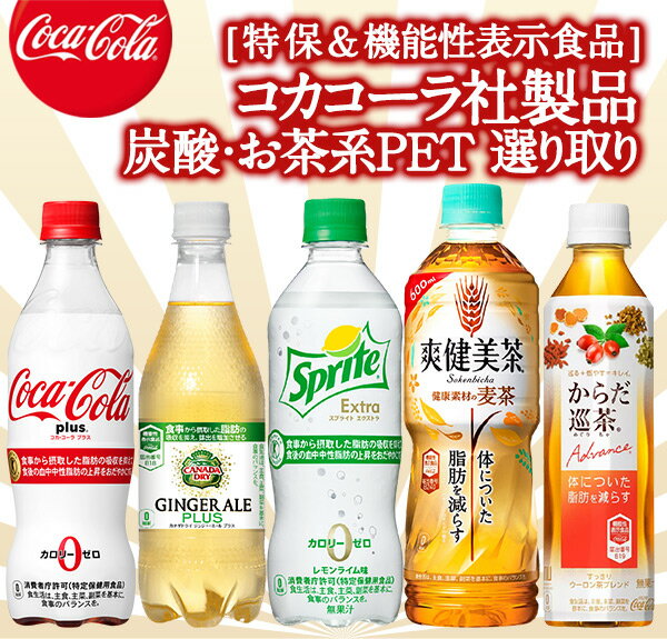 ［特保・機能性表示食品］コカ・コーラ プラス・ジンジャーエール・スプライト・爽健美茶・巡茶410〜600mlPET×24本×2ケースセット 選り取り［賞味期限：2ヶ月以上］【3〜4営業日以内に出荷】［2ケース選んで送料無料］［代引不可］