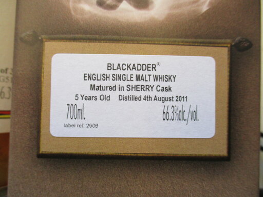 ブラックアダー アンピーテッド イングリッシュ 5年 シングルシェリーカスク  Cask ref:869 66.3度 700ml BLACKADDER UNPEATED THE ENGLISH 5YO SINGLE SHERRY CASK